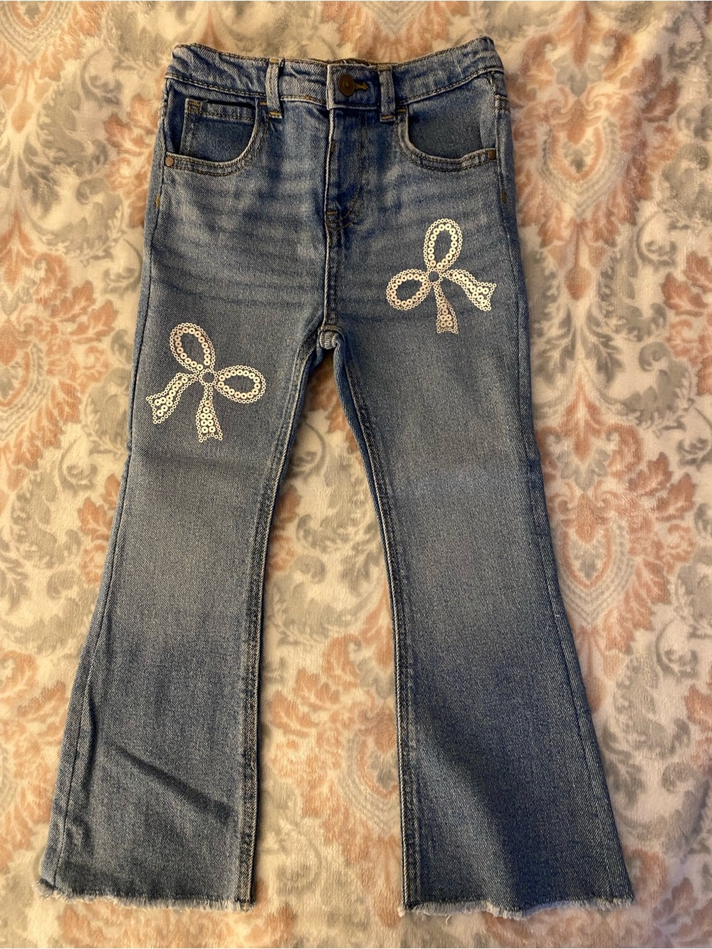 wonder nation Light Blue Flare Jeans with White Bow Embroidery